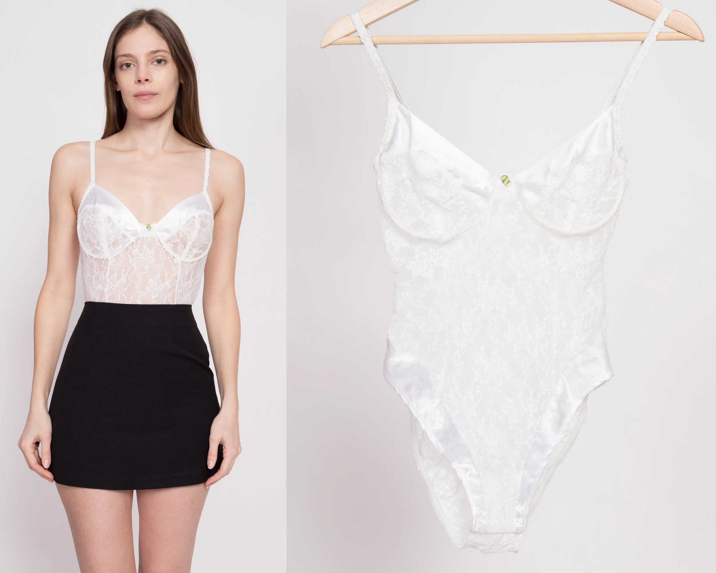 80s Sheer White Lace Teddy - Petite Small