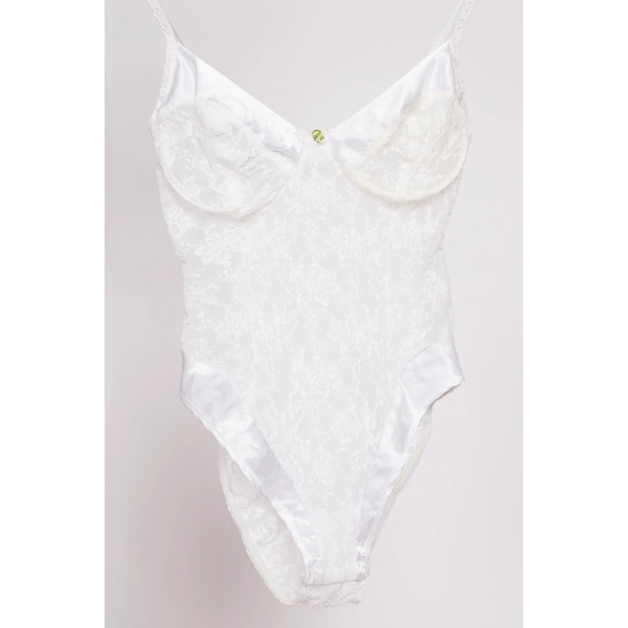 80s Sheer White Lace Teddy - Petite Small