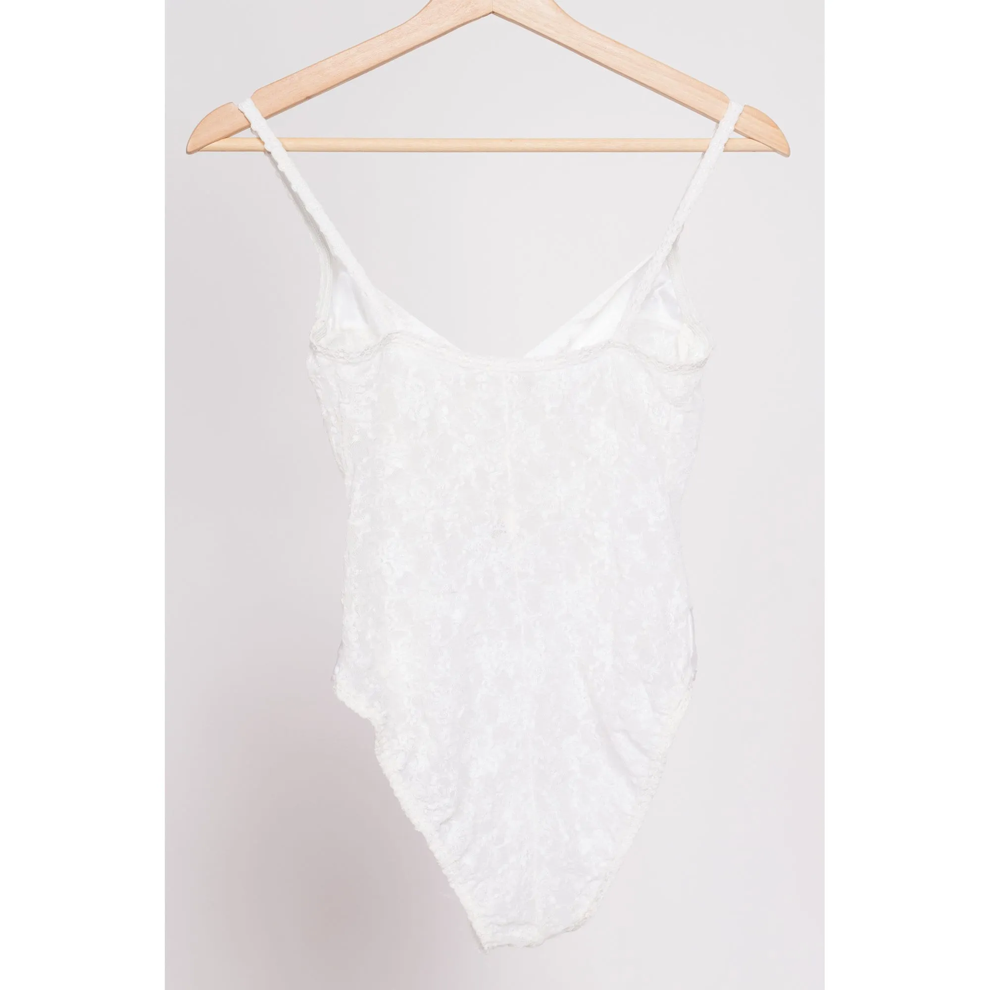 80s Sheer White Lace Teddy - Petite Small