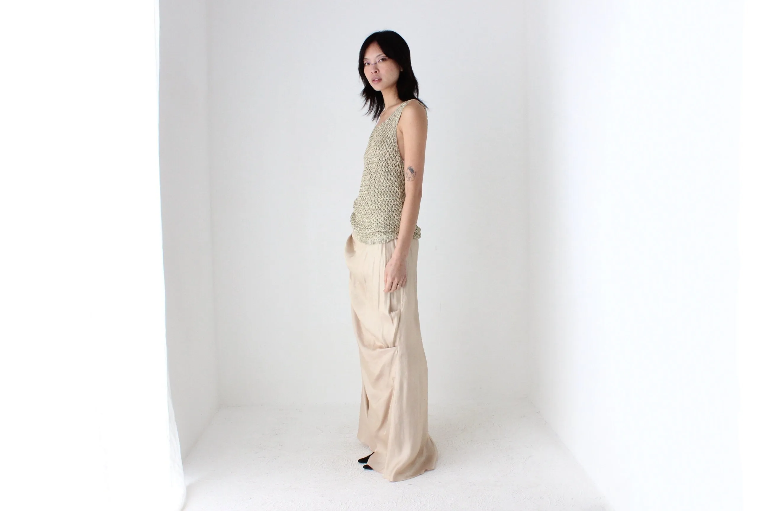 90s Draped Greek Statue Subtle Gold Maxi Skirt