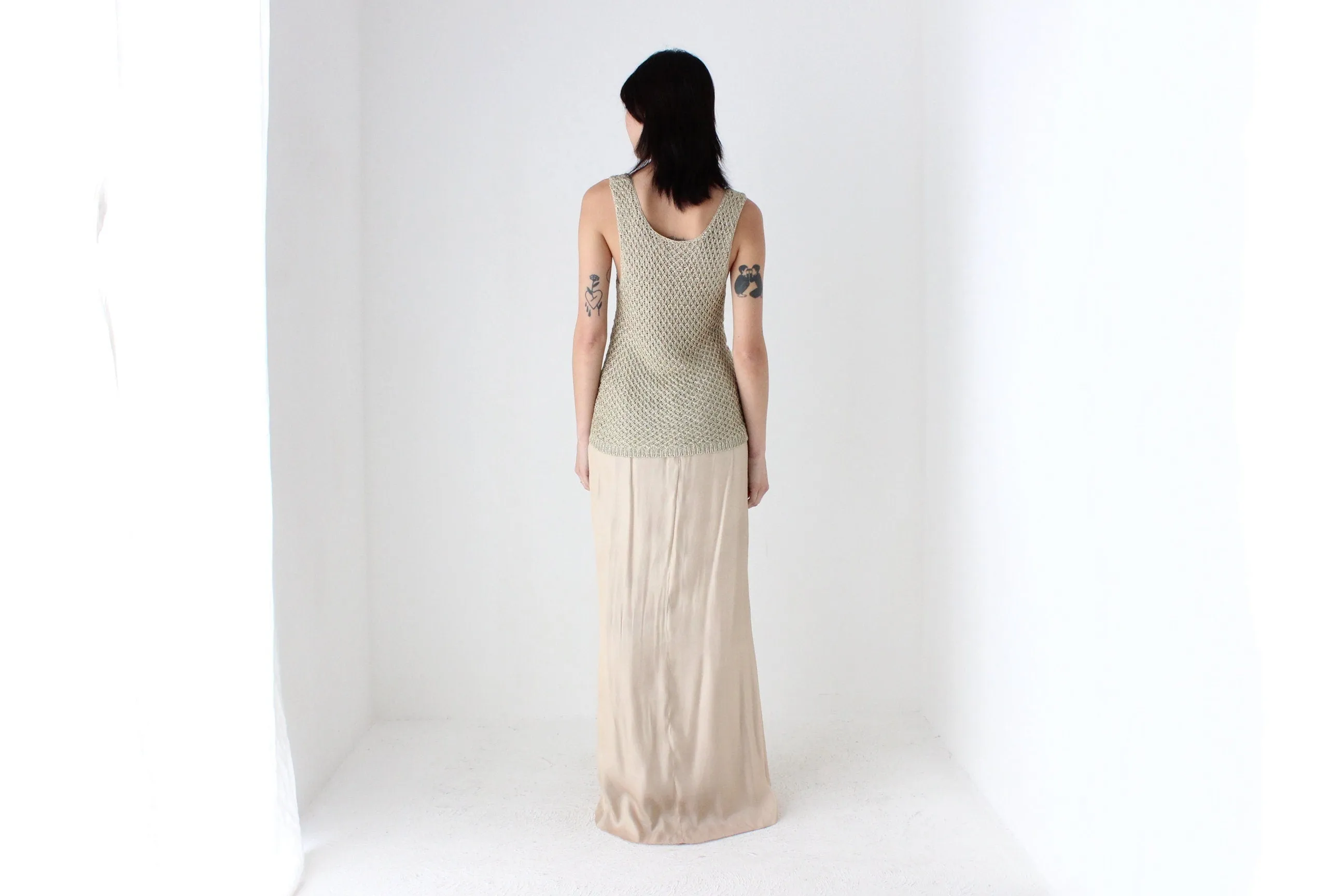 90s Draped Greek Statue Subtle Gold Maxi Skirt