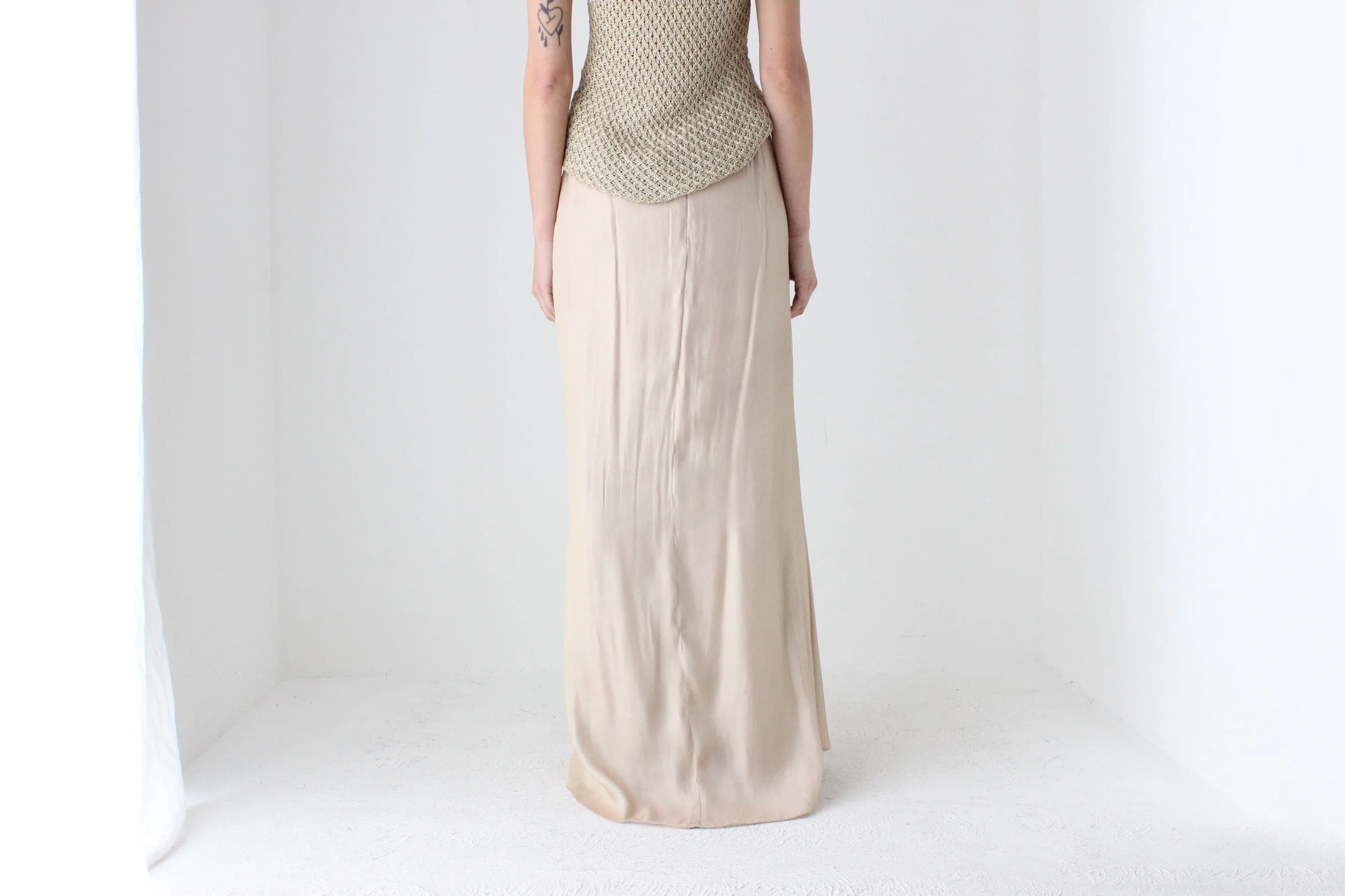 90s Draped Greek Statue Subtle Gold Maxi Skirt