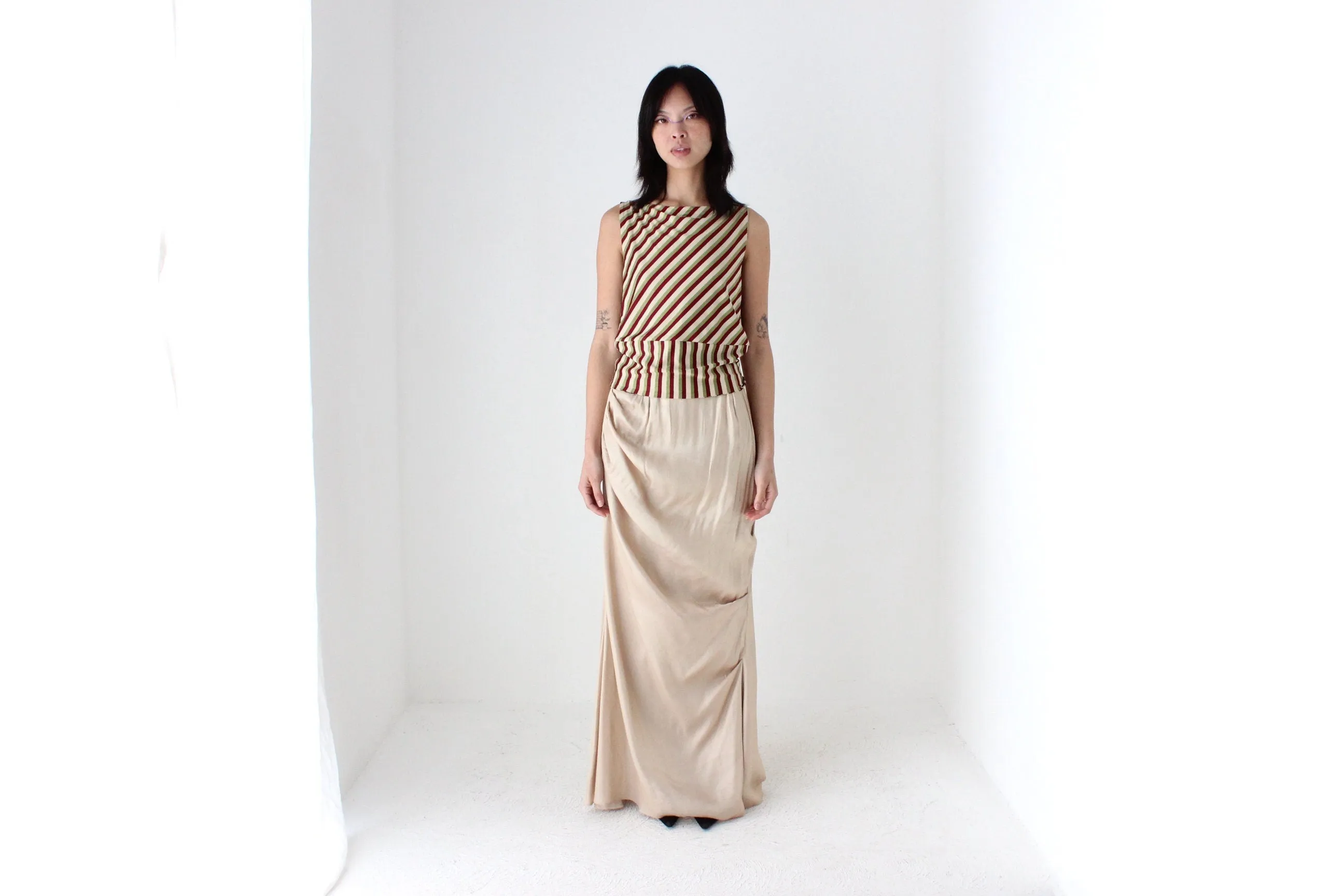 90s Draped Greek Statue Subtle Gold Maxi Skirt