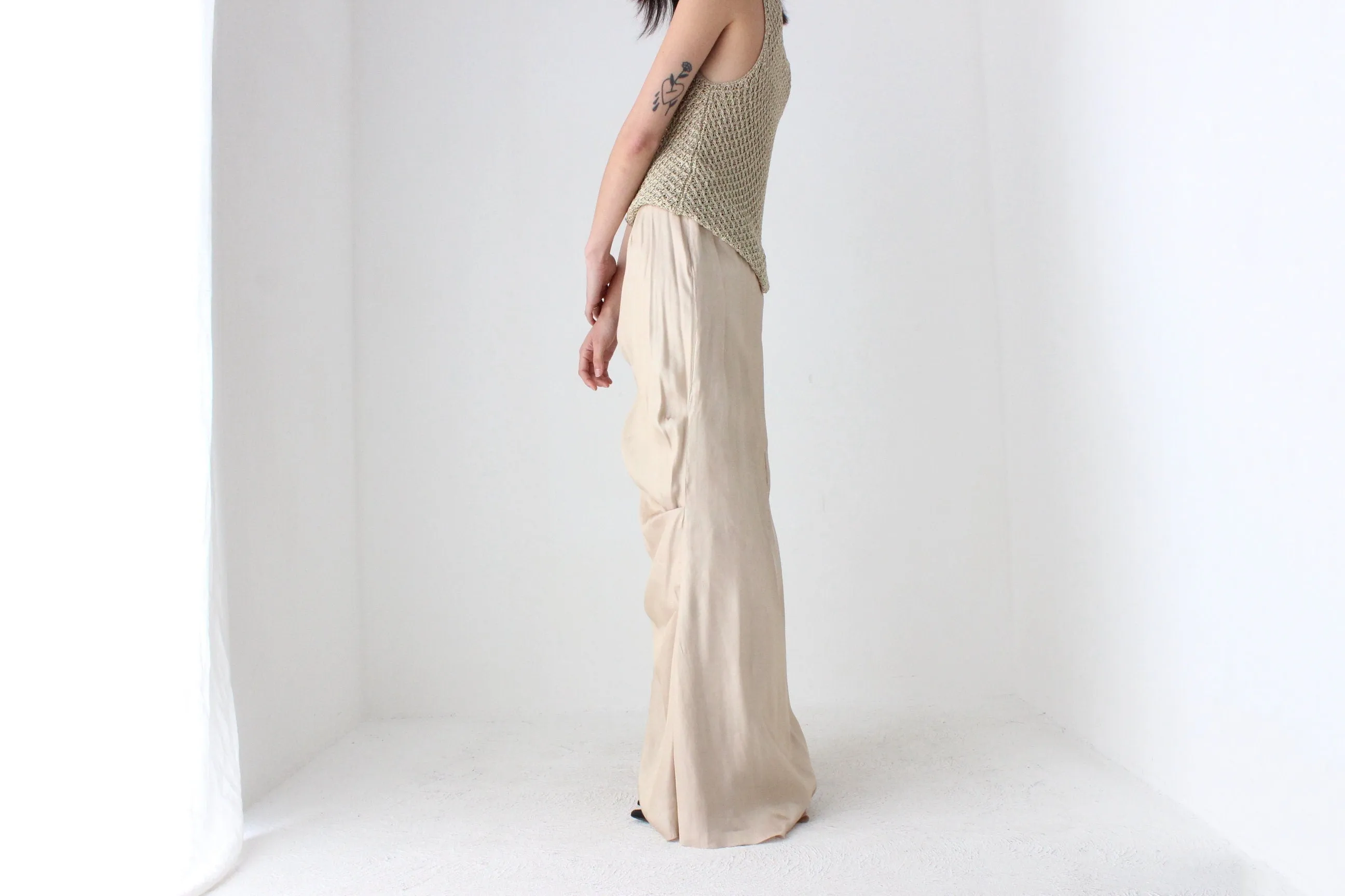 90s Draped Greek Statue Subtle Gold Maxi Skirt