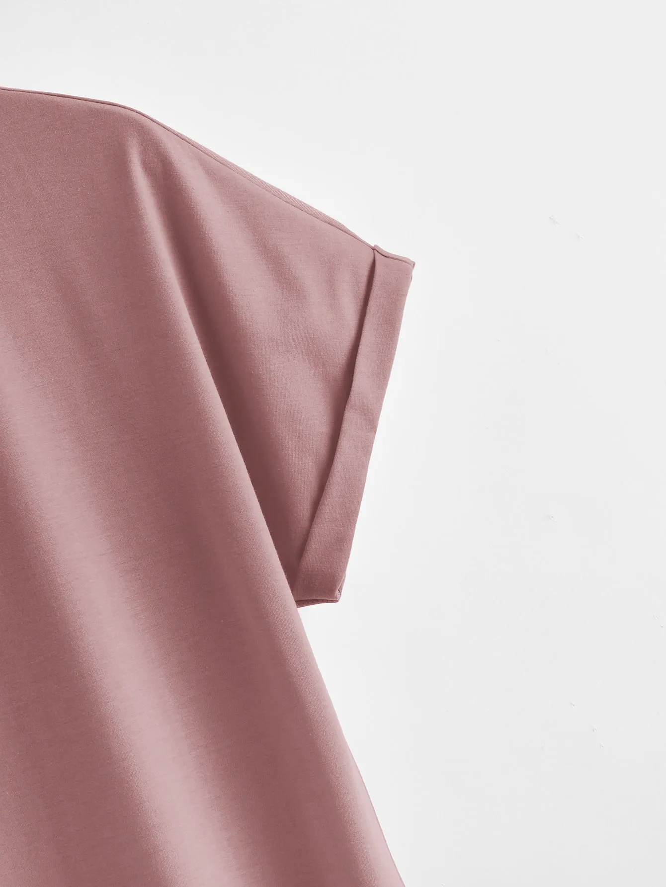 BASICS Cotton Rolled Cuff Solid Tee Dress