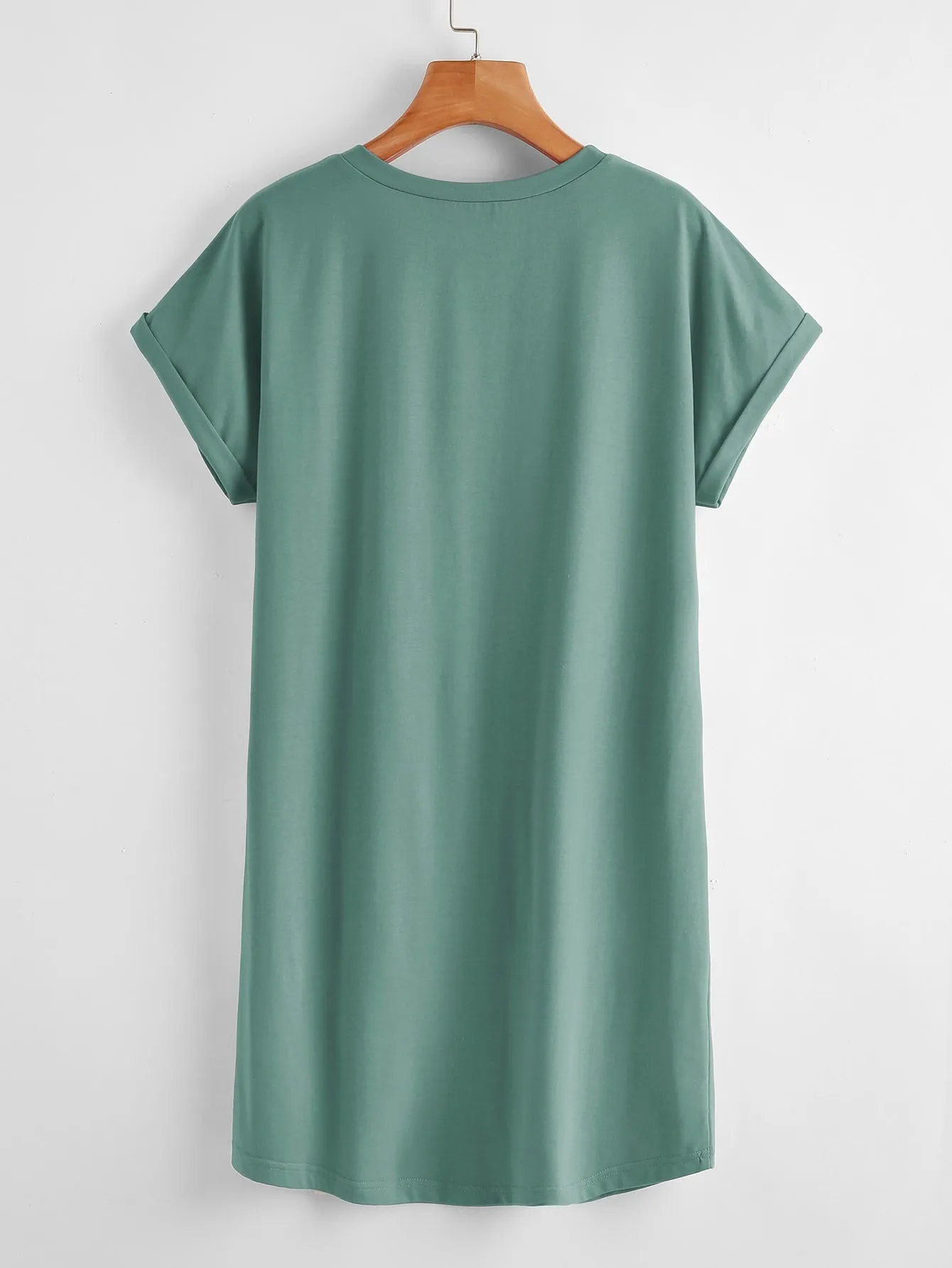 BASICS Cotton Rolled Cuff Solid Tee Dress