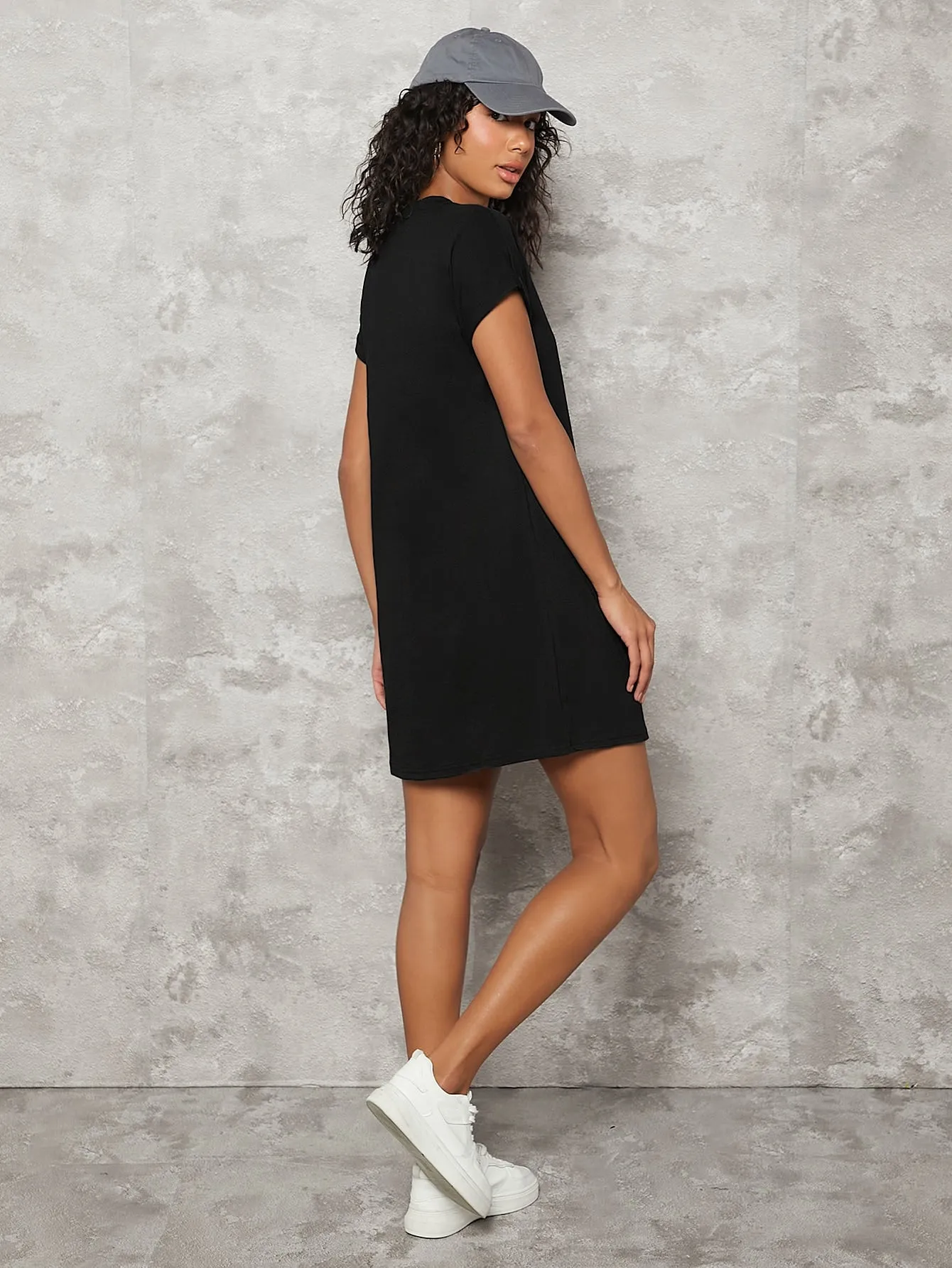 BASICS Cotton Rolled Cuff Solid Tee Dress