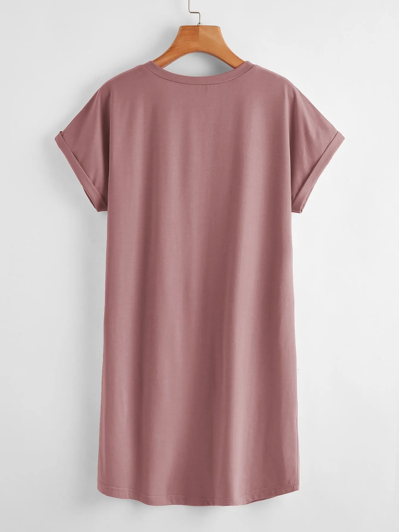 BASICS Cotton Rolled Cuff Solid Tee Dress