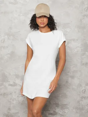 BASICS Cotton Rolled Cuff Solid Tee Dress