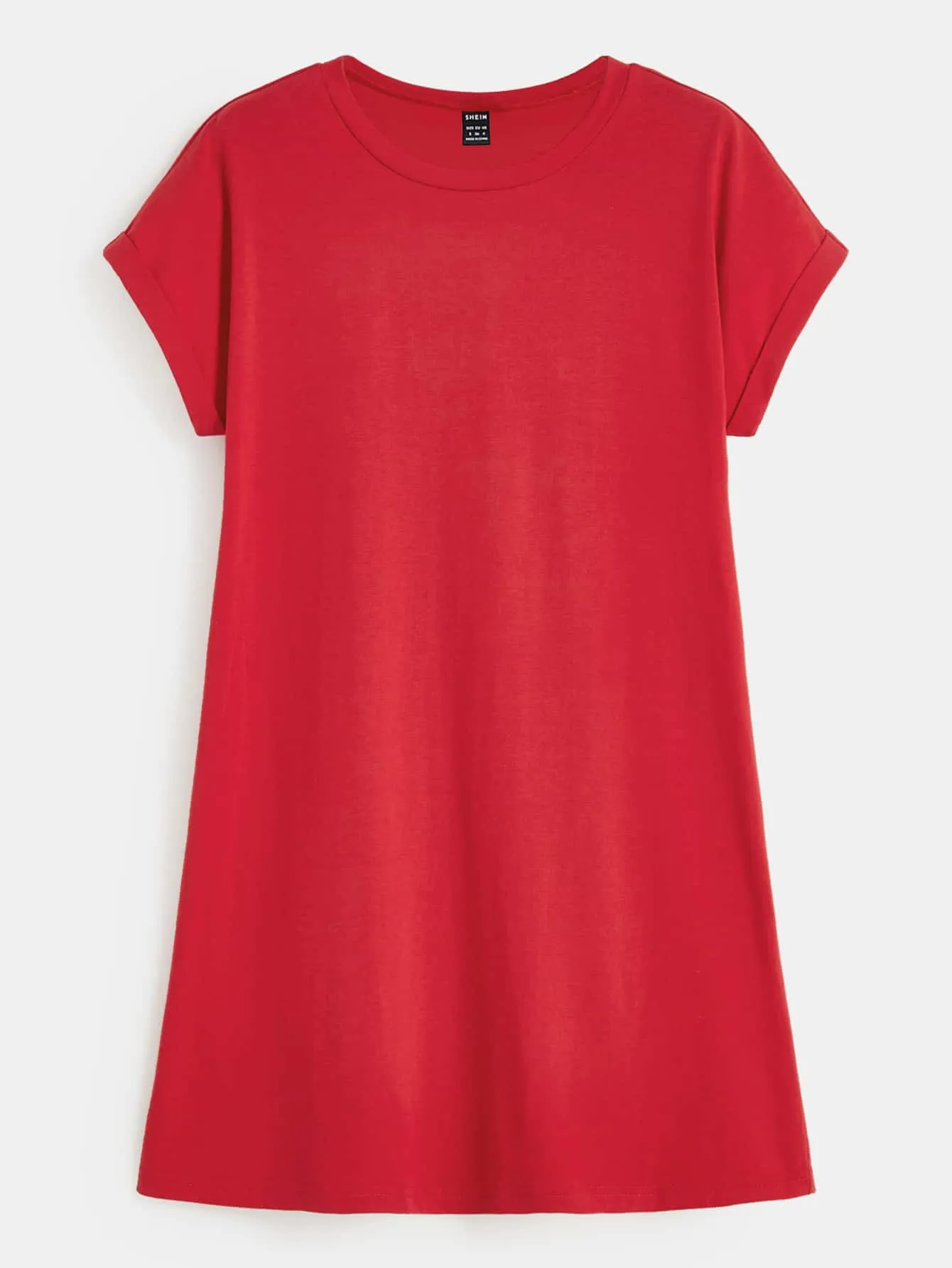 BASICS Cotton Rolled Cuff Solid Tee Dress