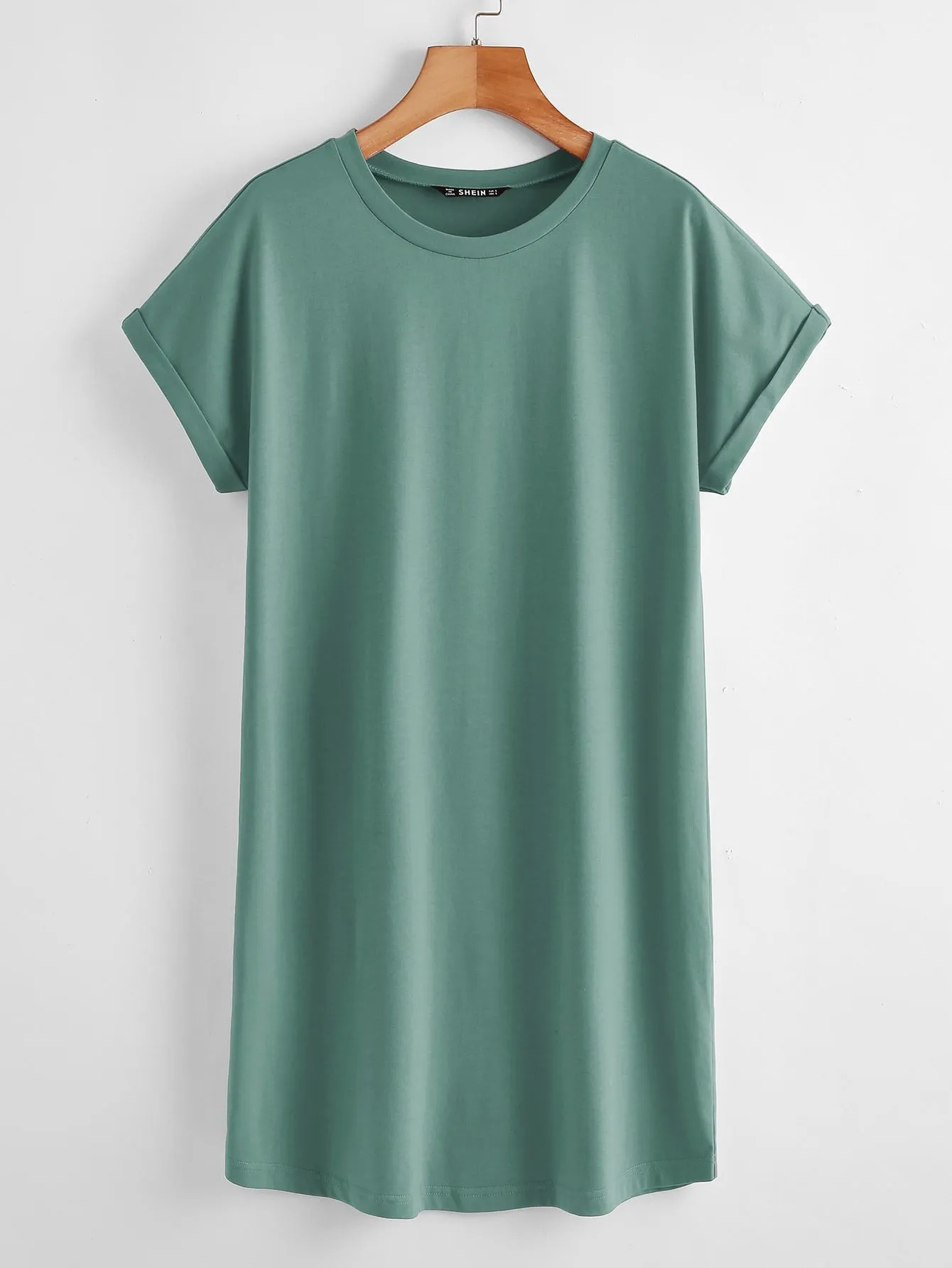 BASICS Cotton Rolled Cuff Solid Tee Dress