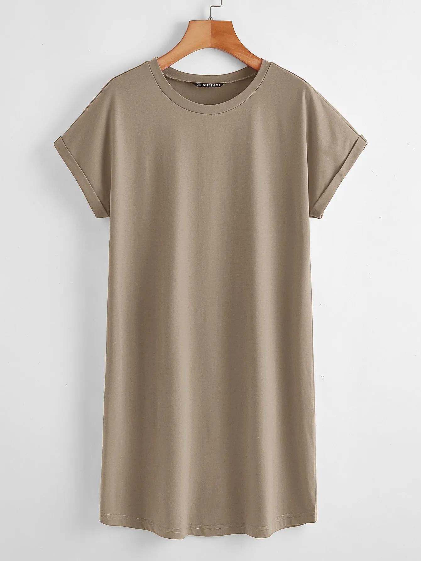 BASICS Cotton Rolled Cuff Solid Tee Dress