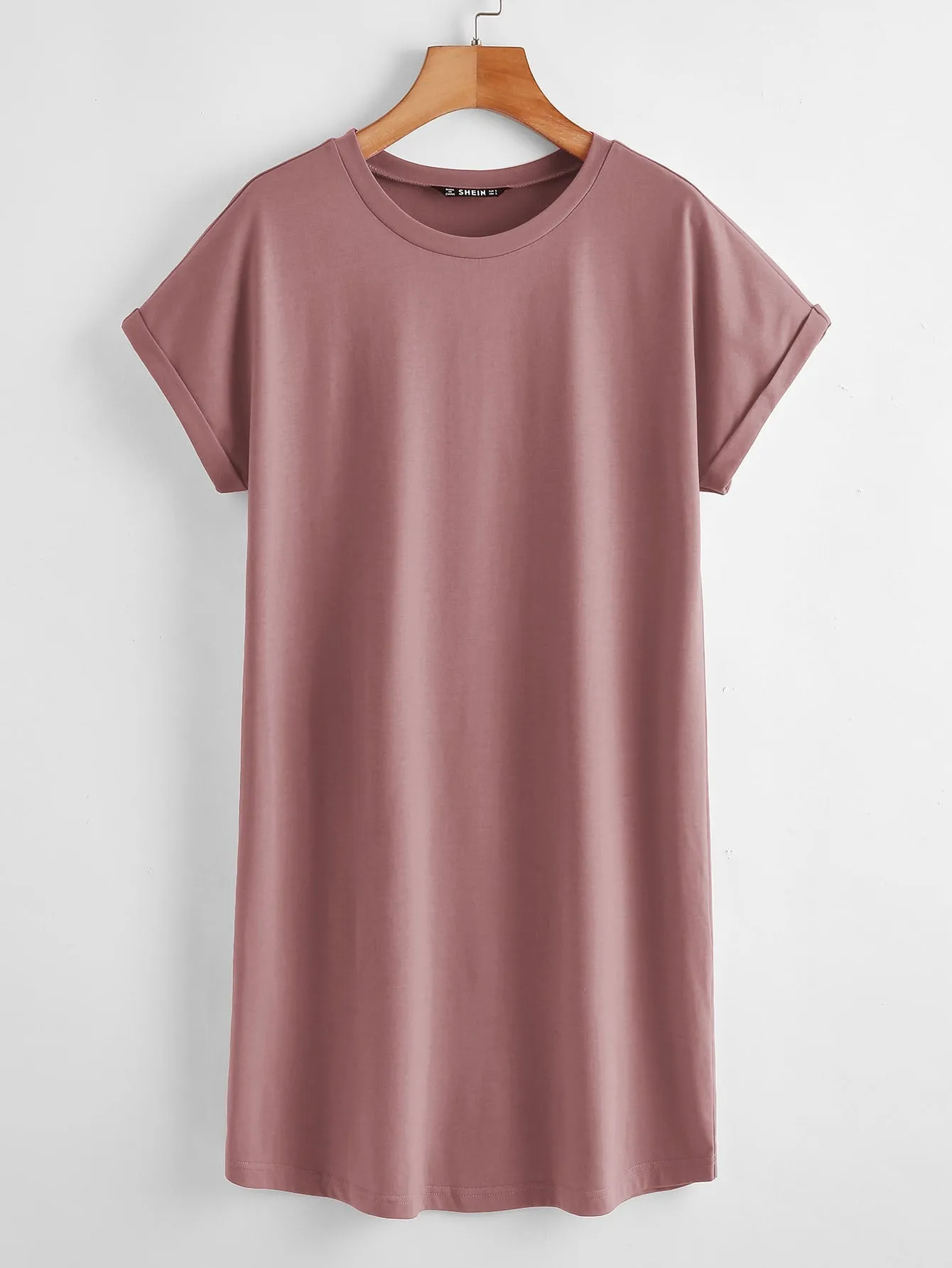 BASICS Cotton Rolled Cuff Solid Tee Dress