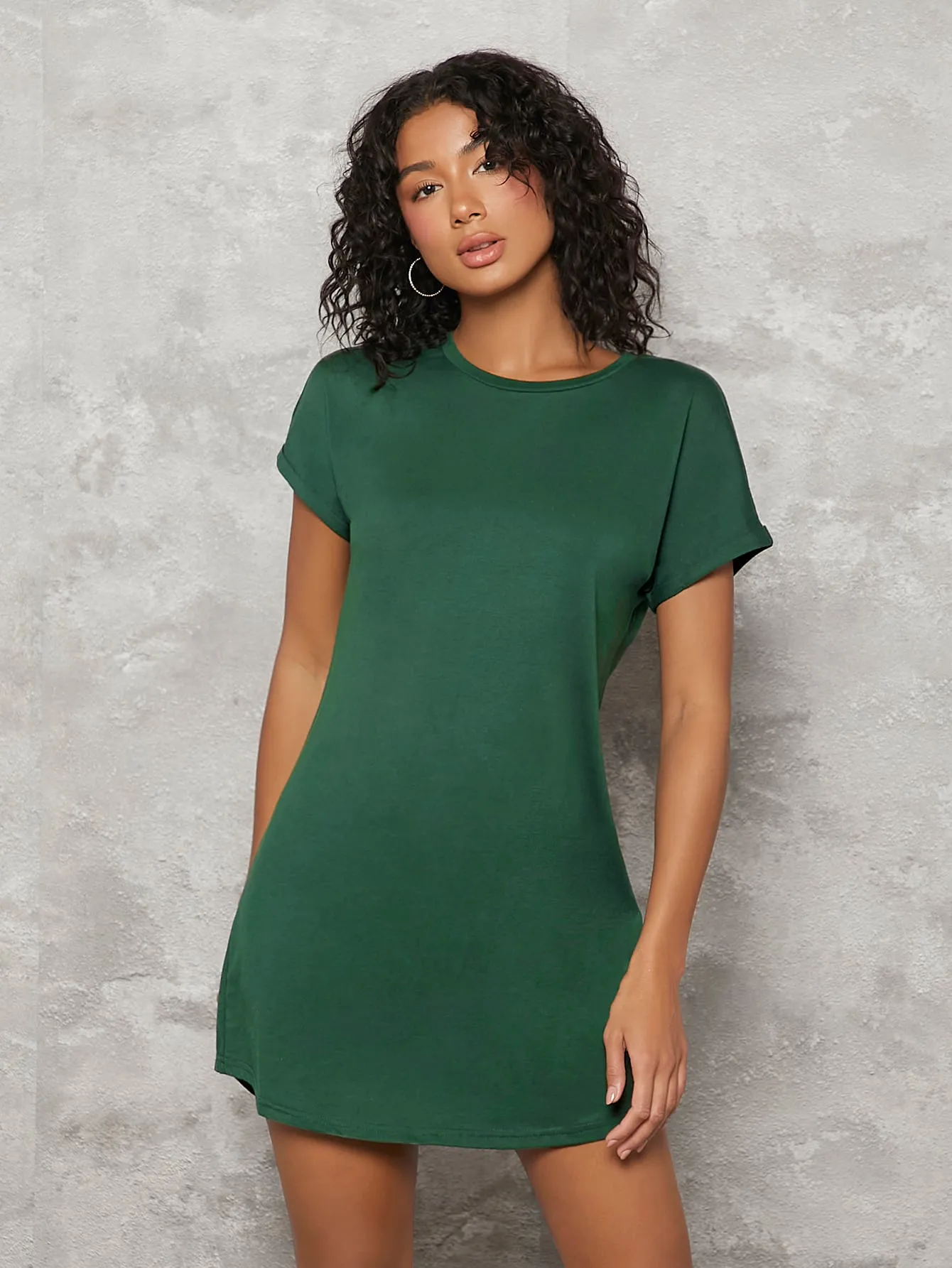 BASICS Cotton Rolled Cuff Solid Tee Dress