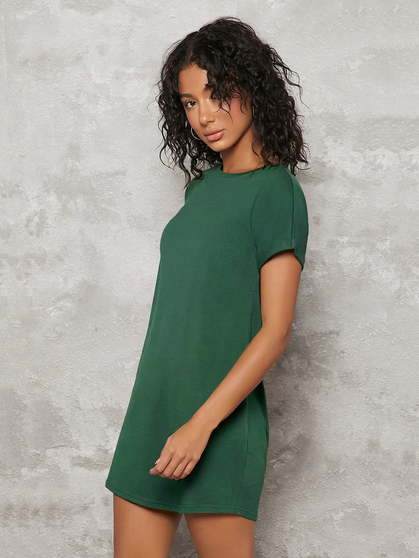 BASICS Cotton Rolled Cuff Solid Tee Dress