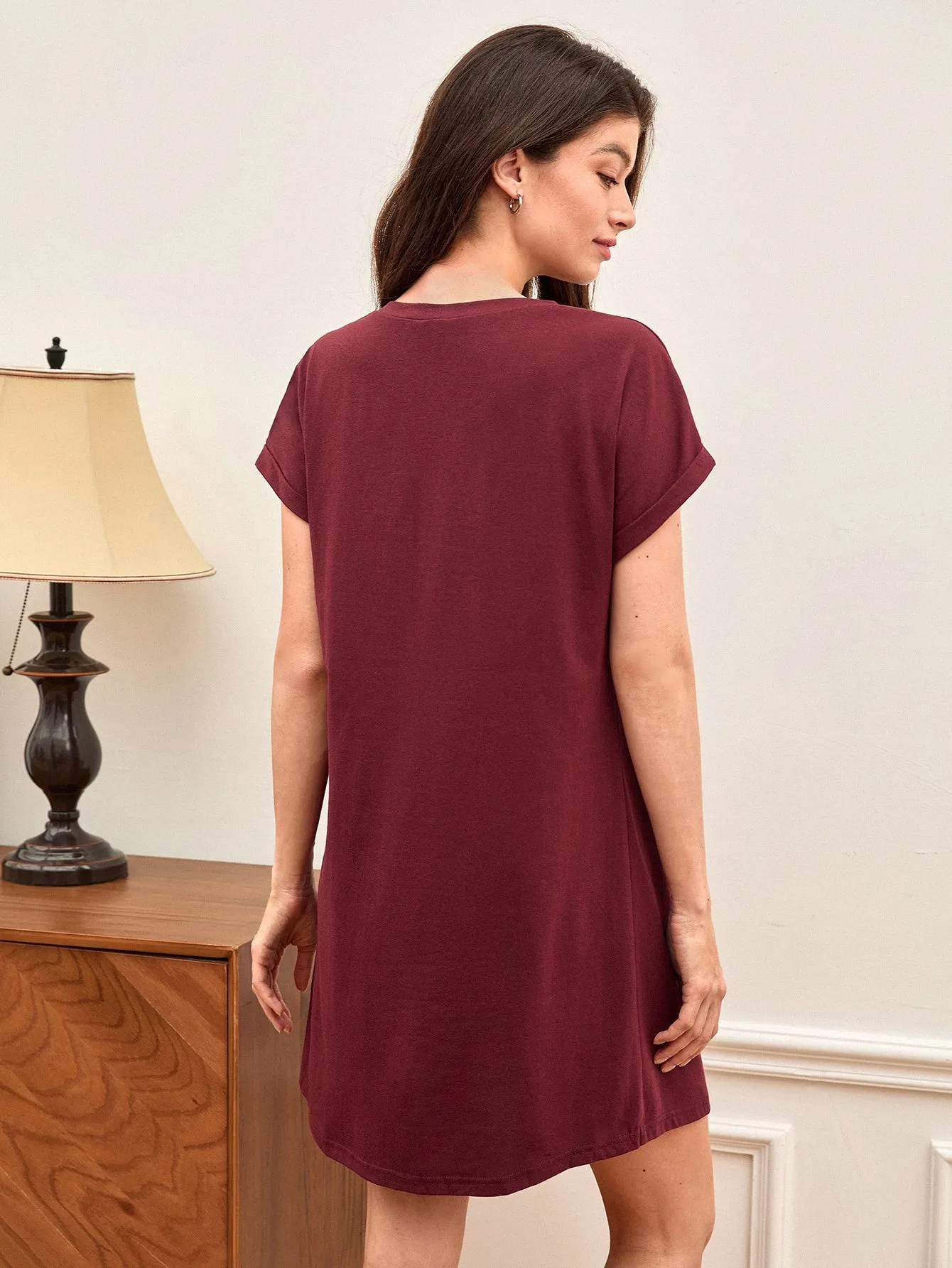 BASICS Cotton Rolled Cuff Solid Tee Dress