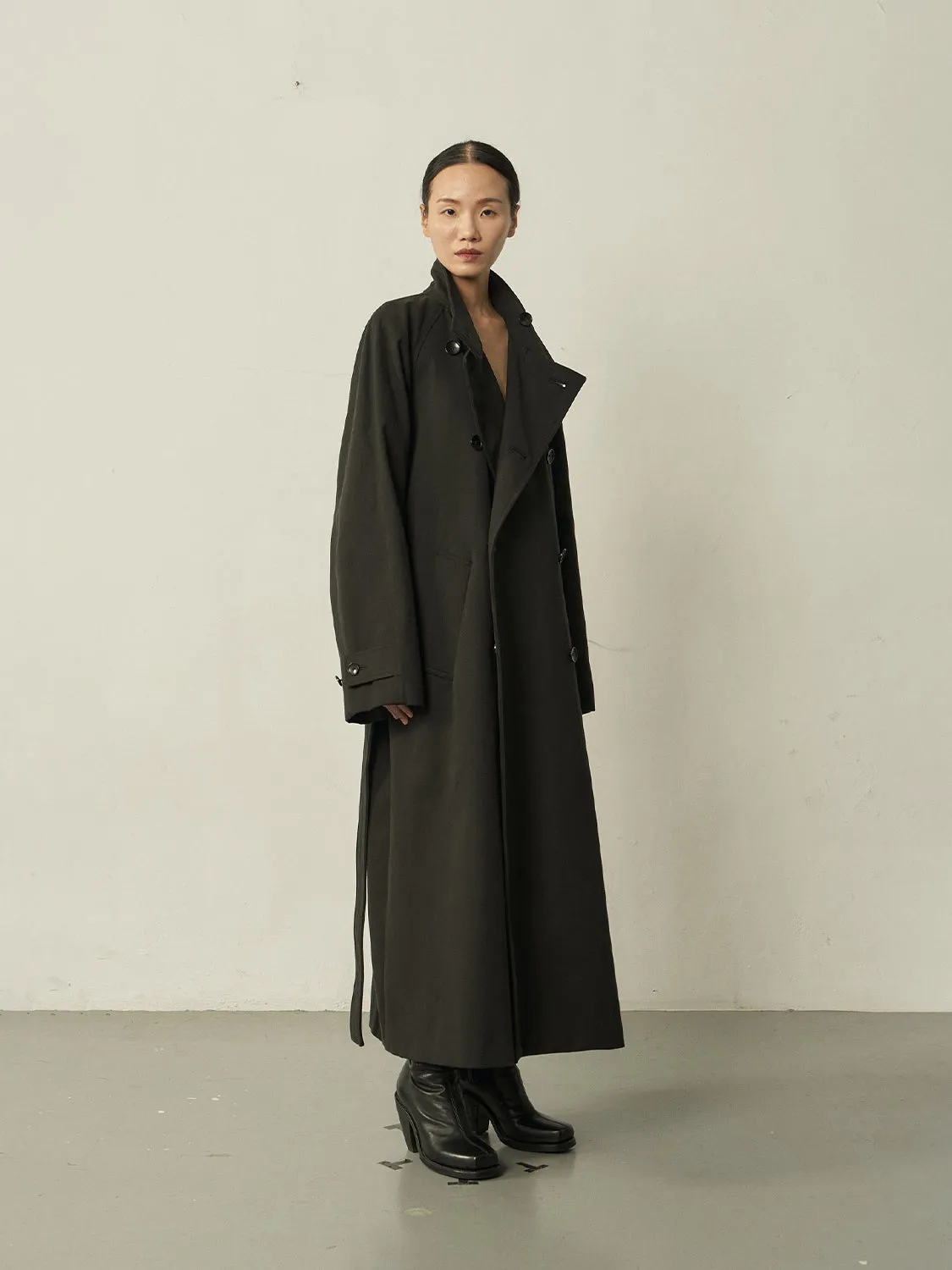 Black Cotton High-neck Coat