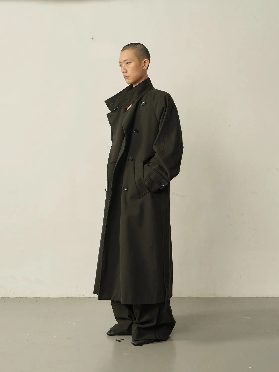 Black Cotton High-neck Coat
