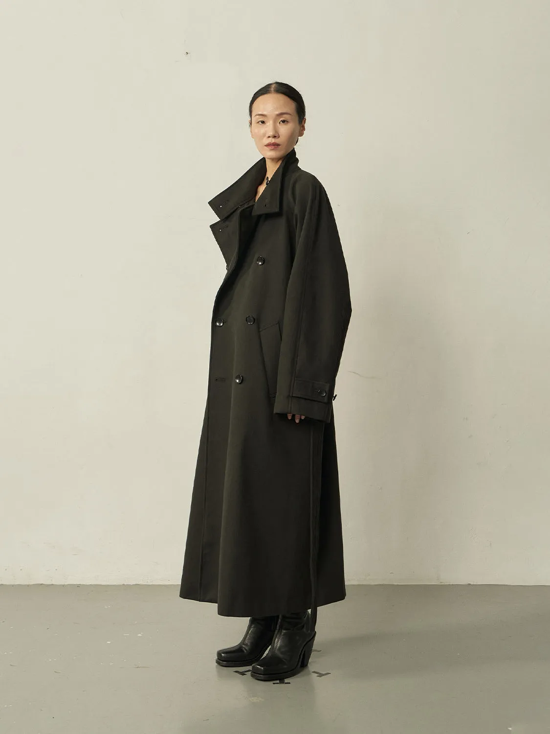 Black Cotton High-neck Coat
