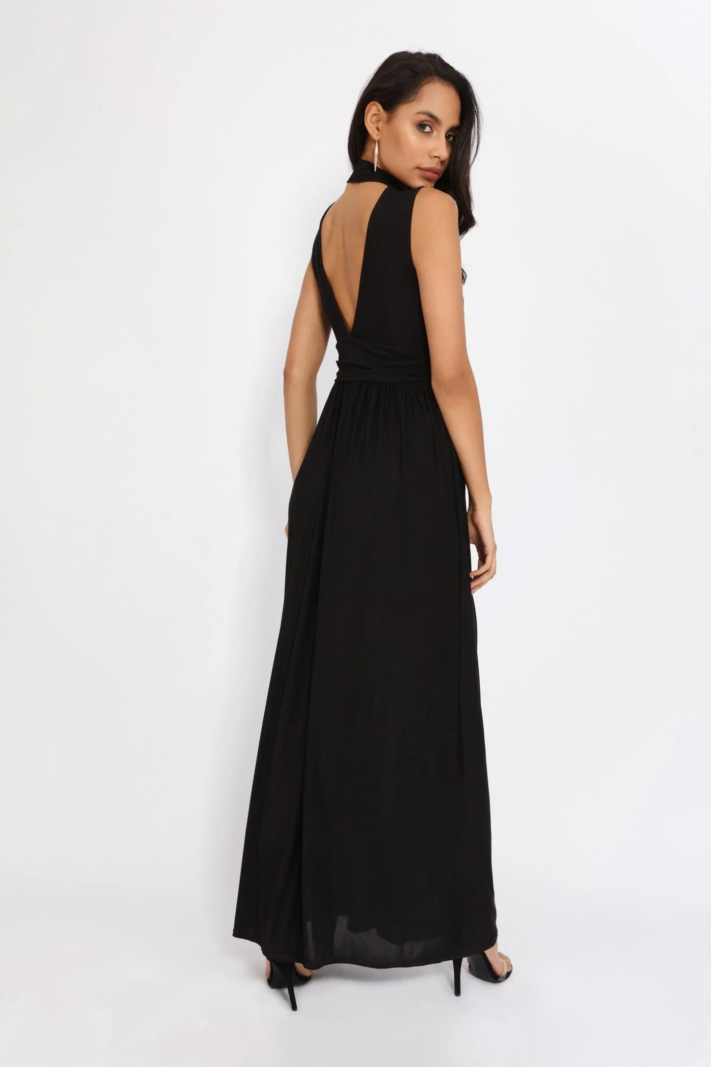 Black Plunge Front Maxi Dress With Choker