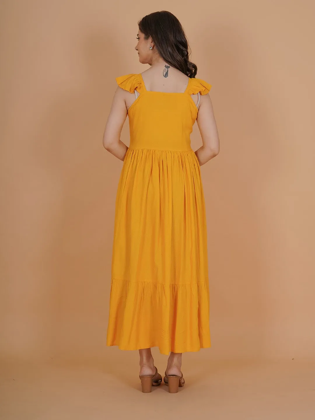 Bright Sleeveless Maxi Dress with Flounce Hem
