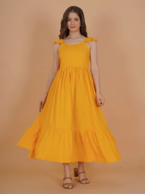 Bright Sleeveless Maxi Dress with Flounce Hem