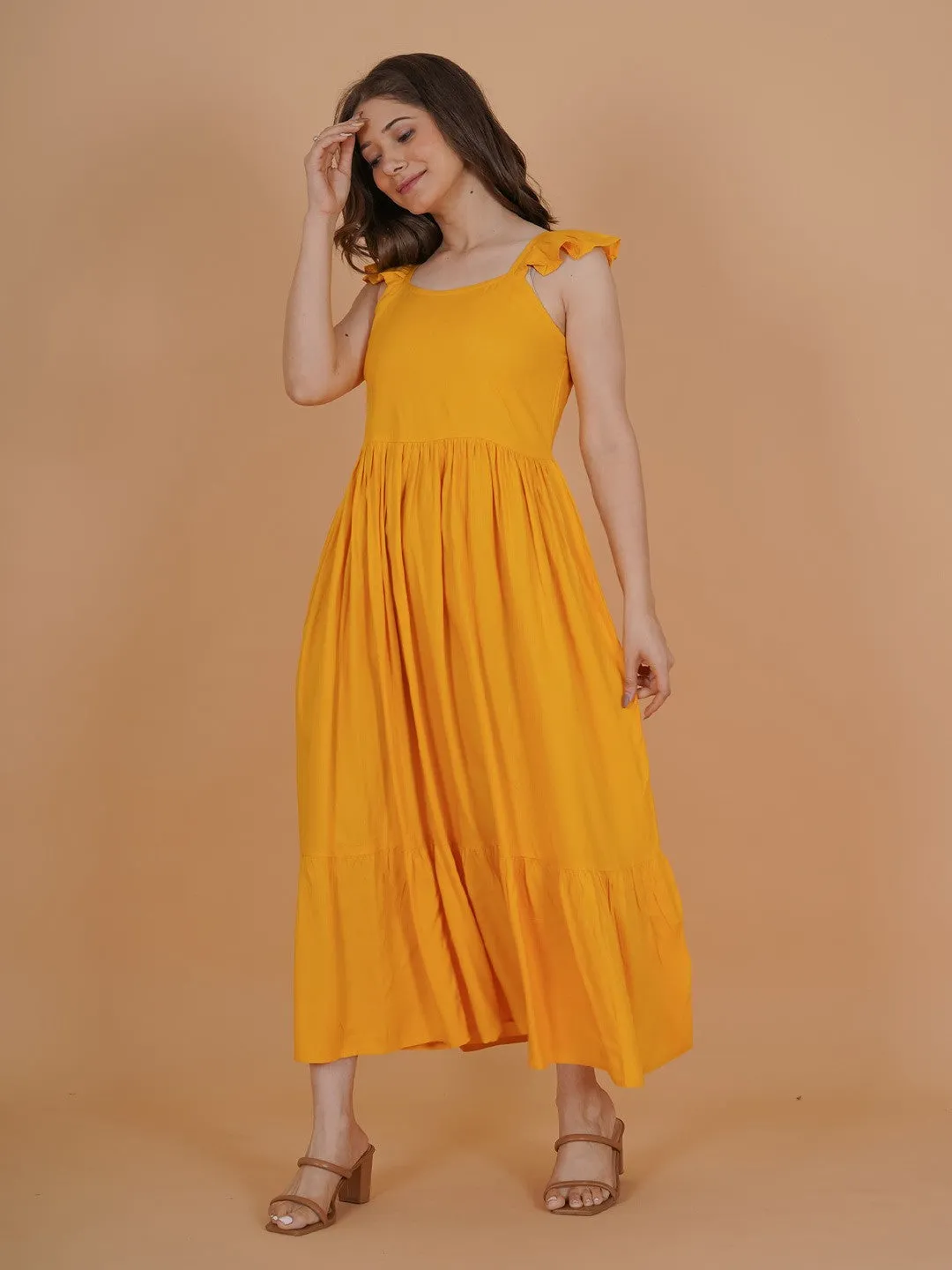 Bright Sleeveless Maxi Dress with Flounce Hem