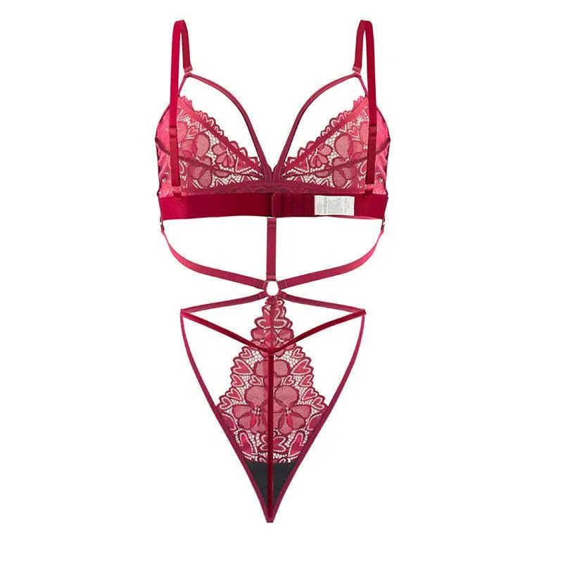 Burgundy Lace Ultra-Thin Seamless Cutout Bodysuit