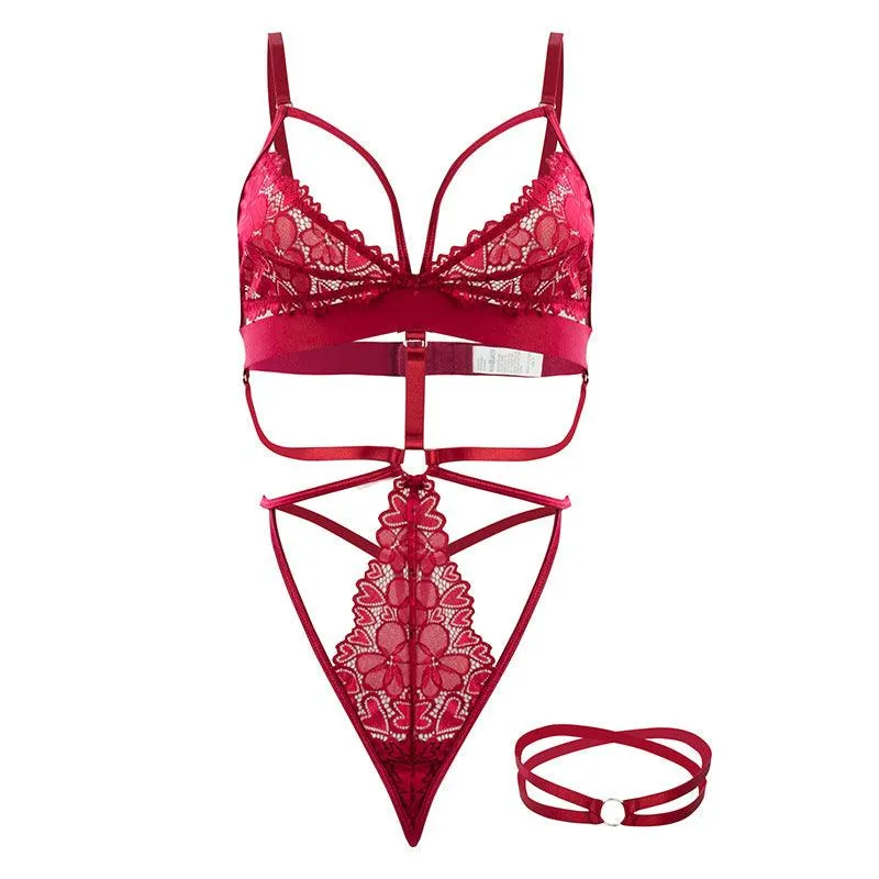 Burgundy Lace Ultra-Thin Seamless Cutout Bodysuit