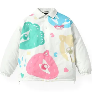 Candy Color Print Drop-Shoulder Sleeve Padded Coat