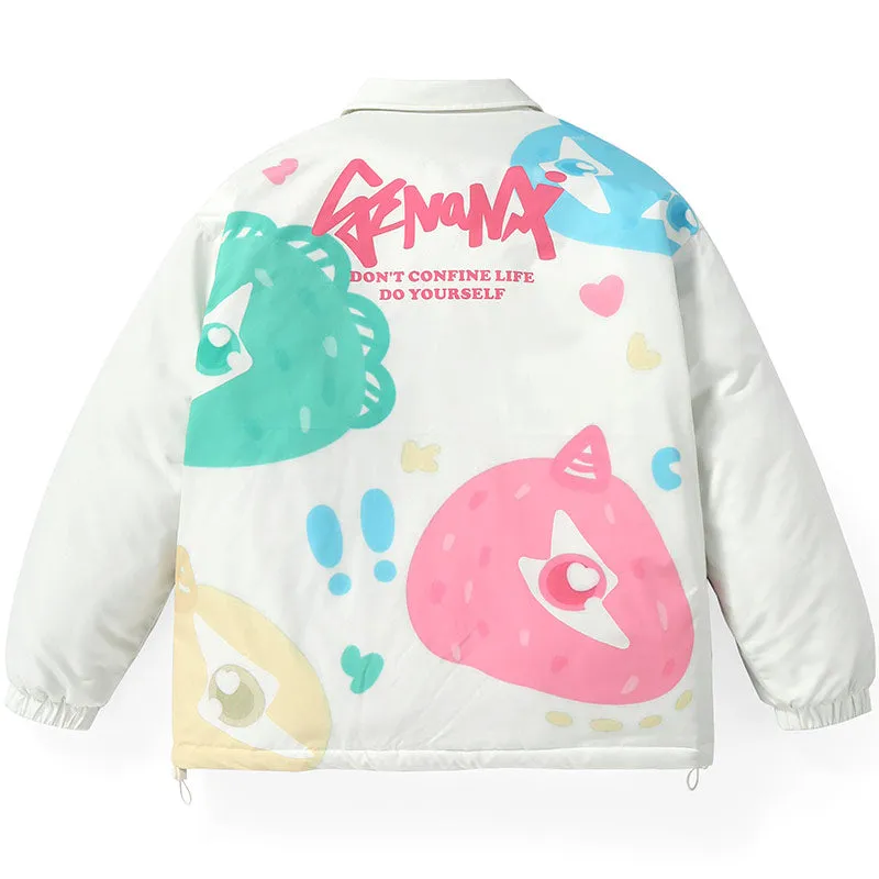 Candy Color Print Drop-Shoulder Sleeve Padded Coat