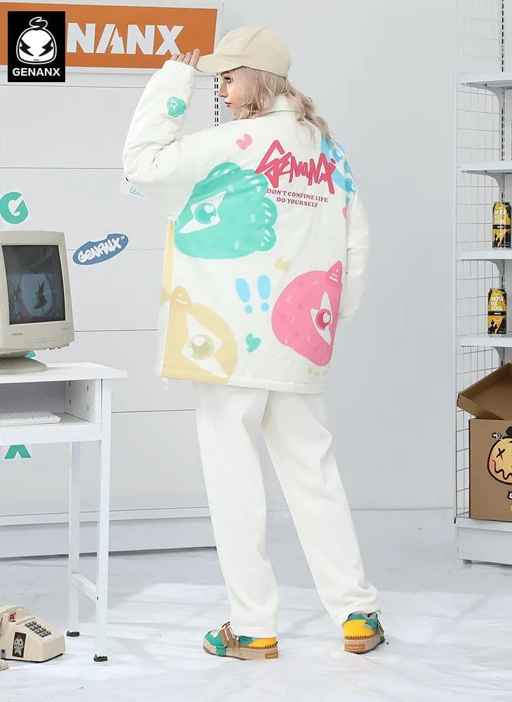 Candy Color Print Drop-Shoulder Sleeve Padded Coat
