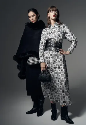 Choice Printed Monogram Belted Maxi Shirt Dress Black-White