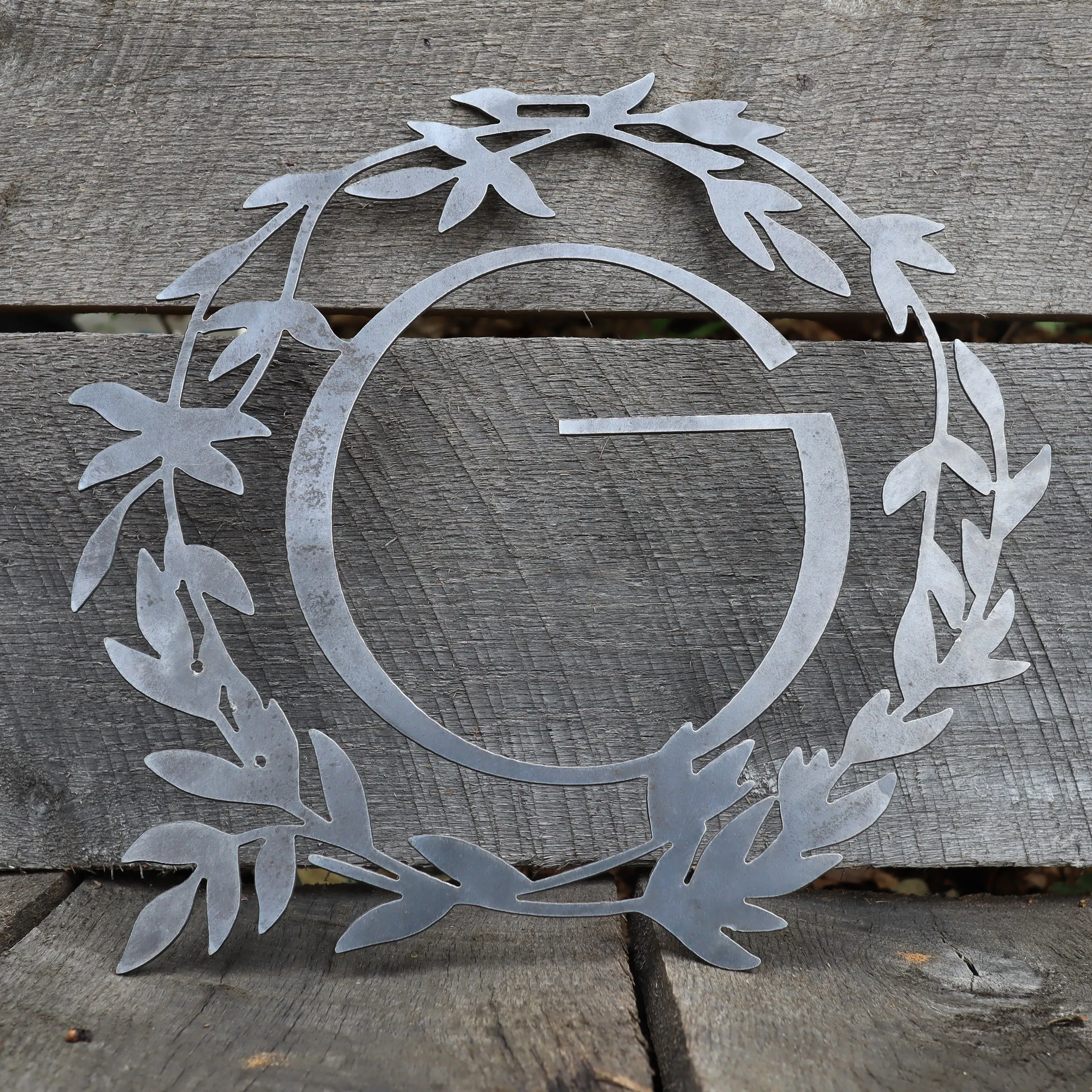 Custom Metal Monogram Retro Wreath - Initial Letter Front Door Hanger Decor, Wedding Signs