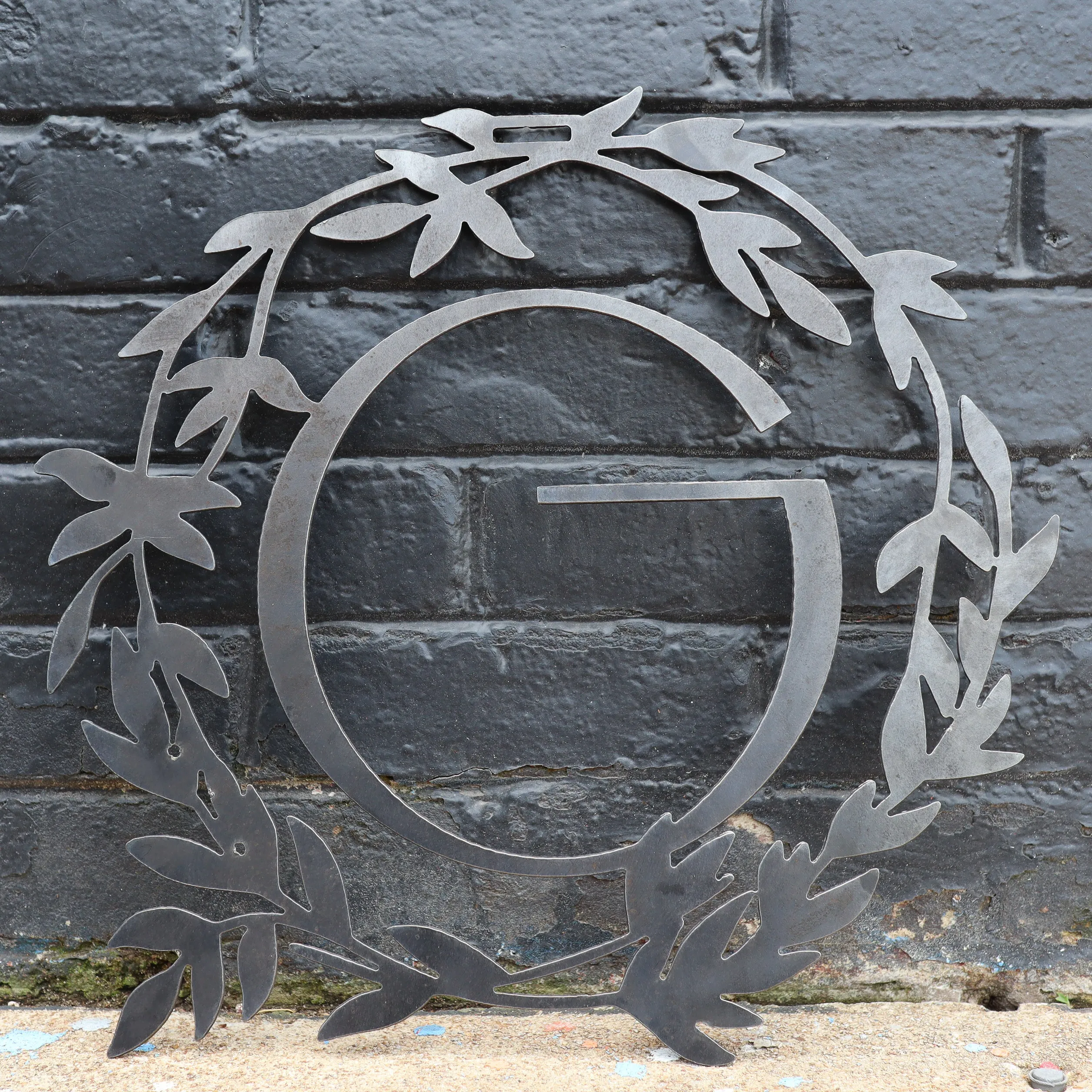 Custom Metal Monogram Retro Wreath - Initial Letter Front Door Hanger Decor, Wedding Signs