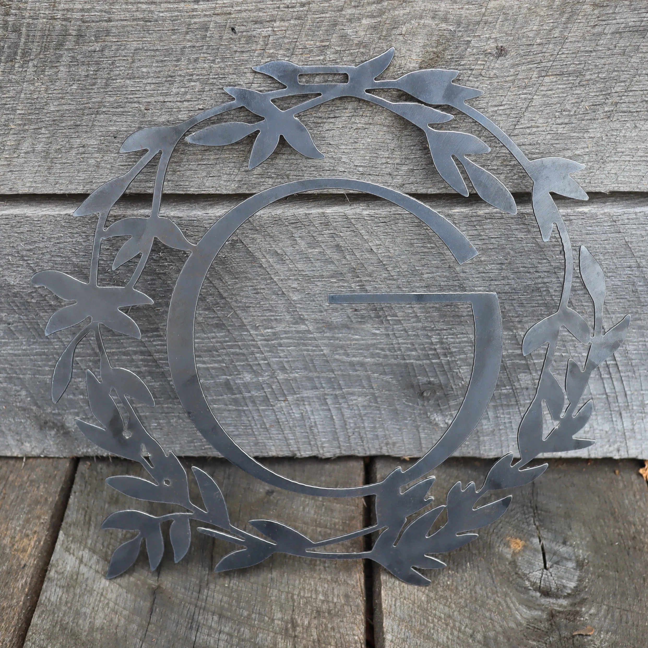 Custom Metal Monogram Retro Wreath - Initial Letter Front Door Hanger Decor, Wedding Signs
