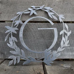 Custom Metal Monogram Retro Wreath - Initial Letter Front Door Hanger Decor, Wedding Signs