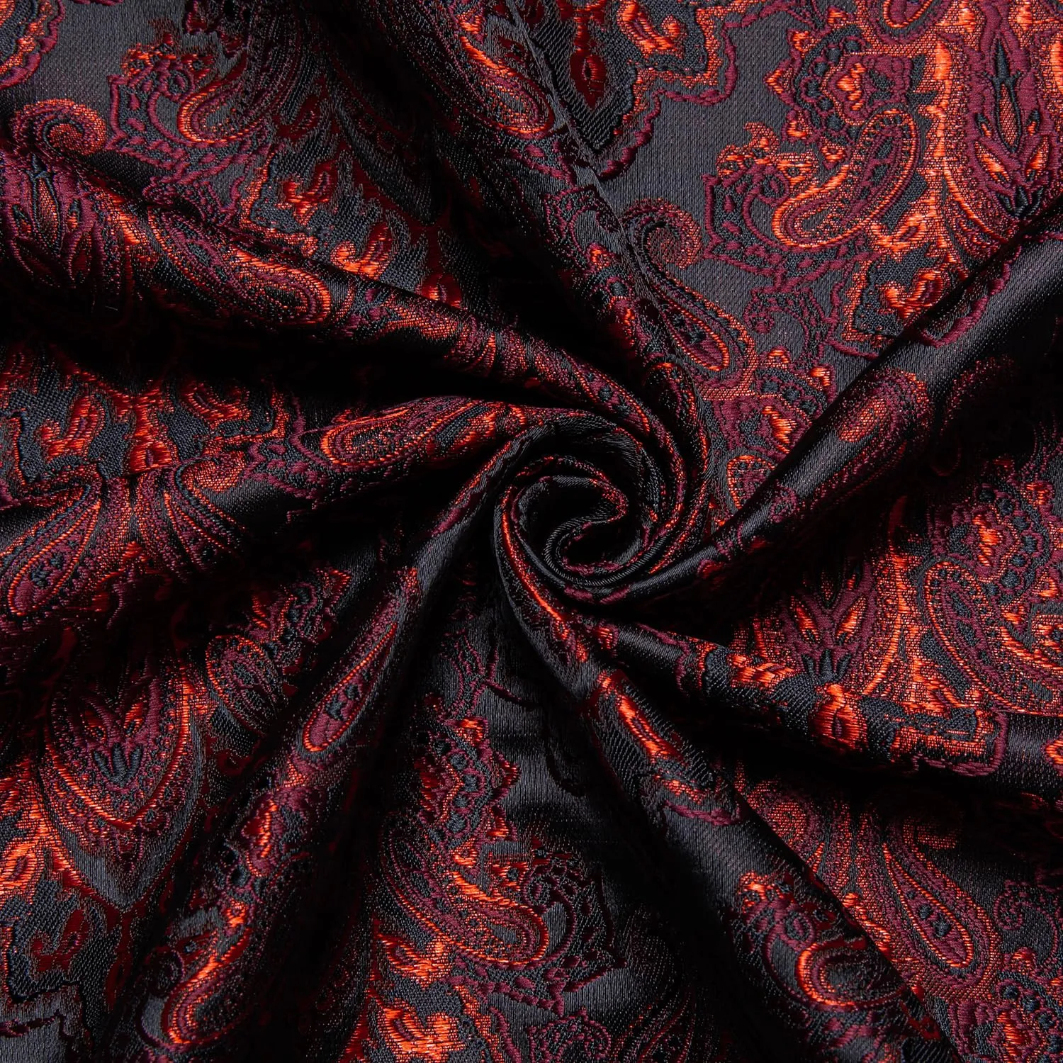 DiBanGu Mens Silk Paisley Dress Shirts,Long Sleeve Button Down Shirt Casual Regular Fit Shirt for Men Wedding Party, Dark Red, Medium