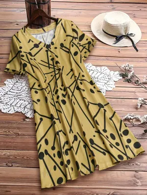 EMERY ROSE Summer V-Neck Plus Size Women's Geometric Printed Casual T-Shirt Dress