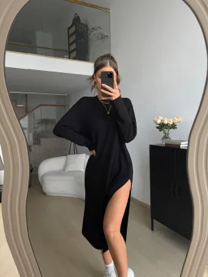 Essnce Solid Drop Shoulder Split Thigh Dress
