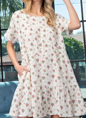 Flower Print Tiered Shirt Dress