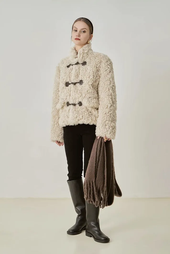 Fluffy Stand Collar Button Up Teddy Jacket