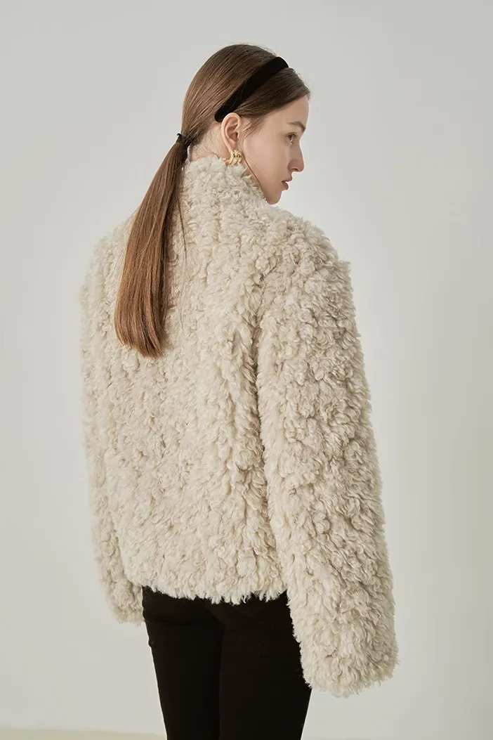 Fluffy Stand Collar Button Up Teddy Jacket