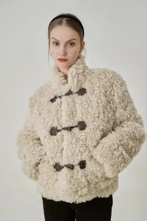 Fluffy Stand Collar Button Up Teddy Jacket