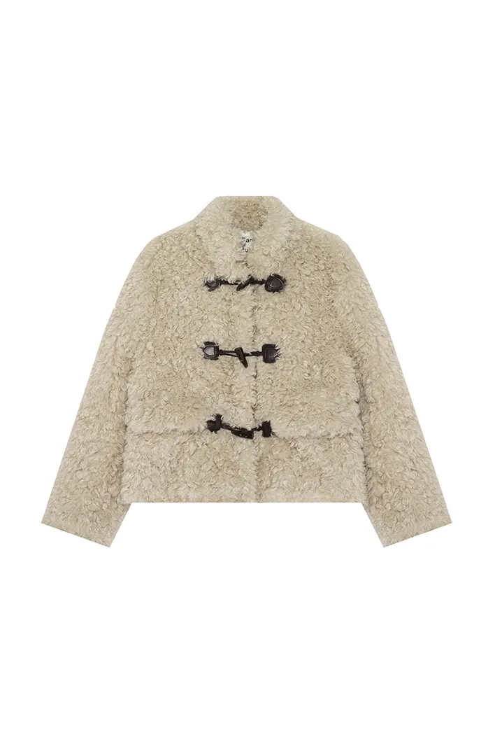 Fluffy Stand Collar Button Up Teddy Jacket