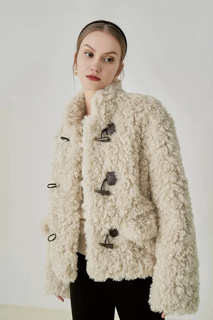 Fluffy Stand Collar Button Up Teddy Jacket