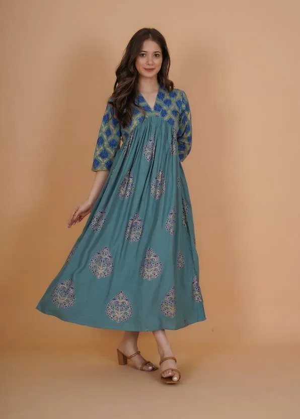 Green Fit and Flare Maxi Dress
