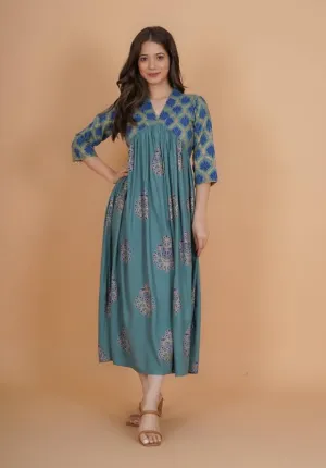 Green Fit and Flare Maxi Dress