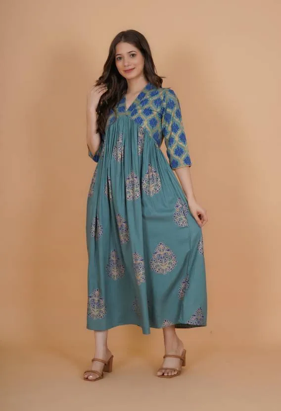 Green Fit and Flare Maxi Dress