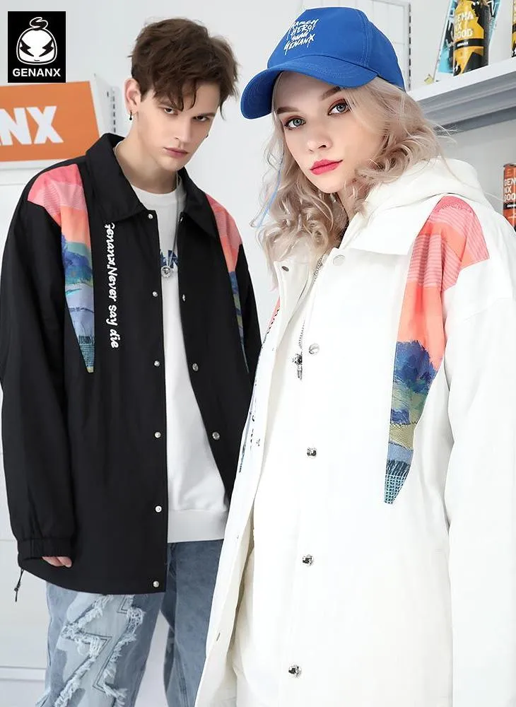 Illustration Print Patchwork Padded Coat